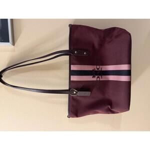 Coach Burgundy & Pink Stripe City Zip Tote Bag
